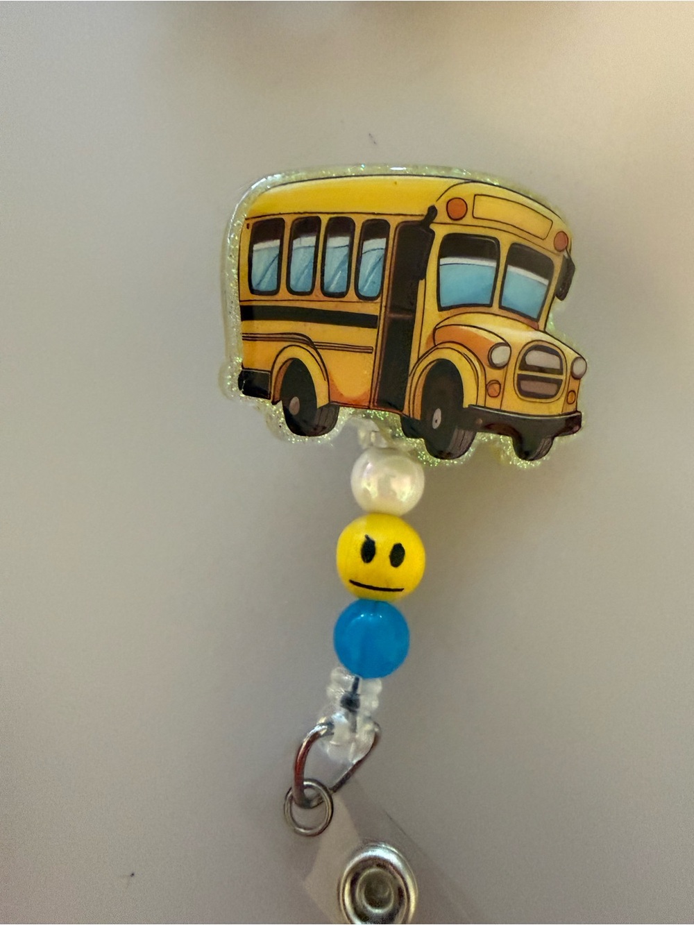 Yellow School Bus Beaded Badge Reel -